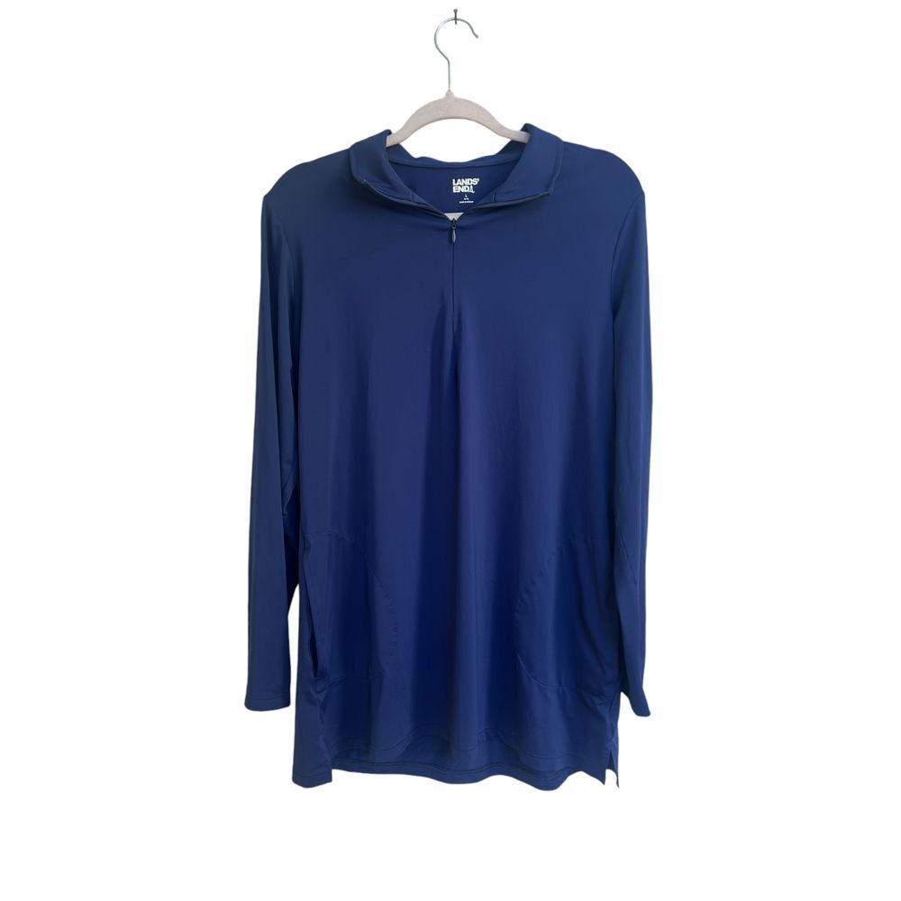 Lands' End Navy-Blue Turtleneck 1/4 Zip Stretch Nylon‎ Base Layer Size Large